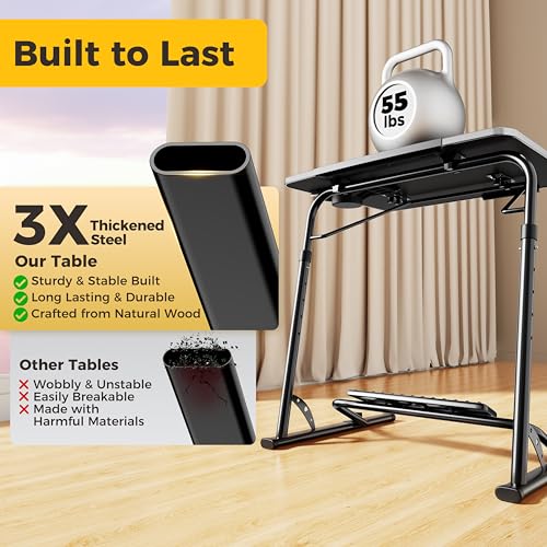 Upgraded Folding TV Tray Table, Extra Large & Sturdy Laptop Table for Couch | Height & Angle Adjustable Desk for Dinner, Work & TV - Includes Footrest, Cup Holder, iPad Holder & Edge Stopper - color: (Black) - Dark Wood Mahogany