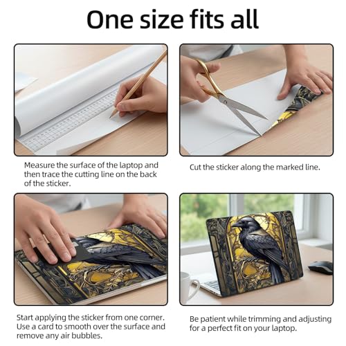 Aesthetic Laptop Skin Sticker, Ornate Raven in Golden Frame Waterproof Vinyl Laptop Decal, Removable Bubble Free, Reusable Protective Cover for 13 14 15 15.6 Inch - color: Ornate Raven in Golden Frame