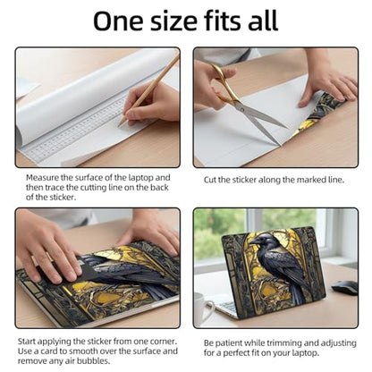 Aesthetic Laptop Skin Sticker, Ornate Raven in Golden Frame Waterproof Vinyl Laptop Decal, Removable Bubble Free, Reusable Protective Cover for 13 14 15 15.6 Inch - color: Ornate Raven in Golden Frame