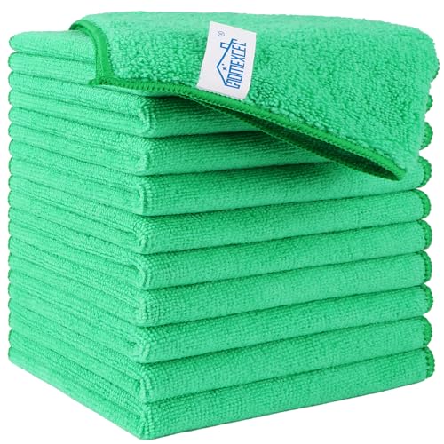 HOMEXCEL Green Microfiber Cleaning Cloth, 12 Pack Premium Microfiber Towels for Cars, Lint Free, Scratch-Free, Highly Absorbent, Reusable Cleaning Rags for Car, Household, Kitchen, Window,11.5"X11.5" - color: Green