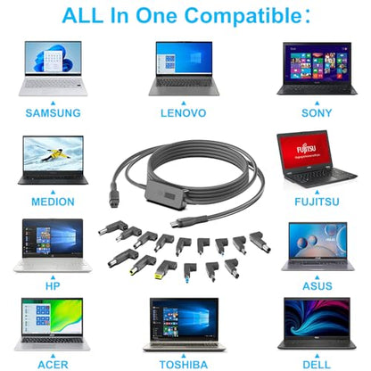 7Ft USB C to DC Adapter with Adjustable Output 5V-9V-12V-15V-20V-28V PD Fast Charging Cable Universal Charger 15PCS Connecor Tips DC Cable Kit Fit for Laptop Chromebook Phone Speaker USB Hub