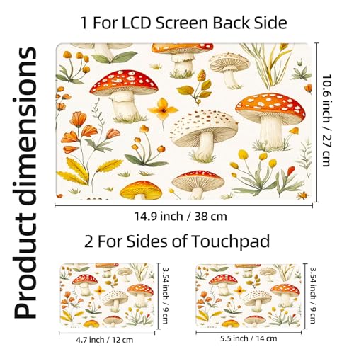 Aesthetic Laptop Skin Sticker, Mushrooms and Wildflowers Waterproof Vinyl Laptop Decal, Removable Bubble Free, Reusable Protective Cover for 13 14 15 15.6 Inch - color: Mushrooms and Wildflowers