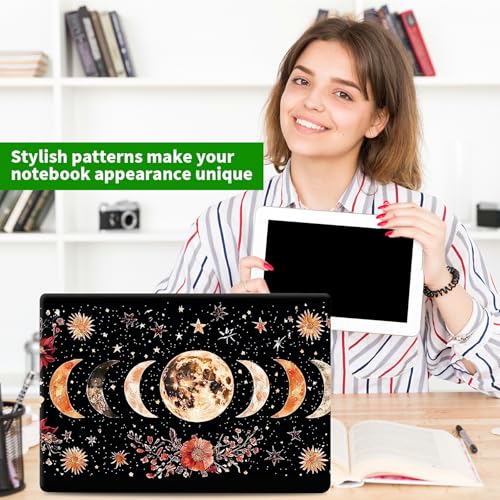 Laptop Skin Sticker Decal, Universal Protective Cover Fit 12 13 14 15.6 Inch Notebook, Reusable Water-Resistant Vinyl Decal w/ 2 Wrist Pads for Business Travel Office, Moon Flower Black - color: Moon Flower Black