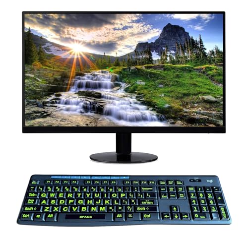 2 Pack English Keyboard Stickers - Big Letter Full Set (120 Pcs), Universal PC Computer Laptop Desktop Keyboard Replacement, Black Background with Bright Yellow Lettering - color: English /Green letters