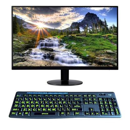 2 Pack English Keyboard Stickers - Big Letter Full Set (120 Pcs), Universal PC Computer Laptop Desktop Keyboard Replacement, Black Background with Bright Yellow Lettering - color: English /Green letters