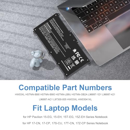 HW03XL L97300-005 Laptop Battery for HP Pavilion 15-EG 15-EH 17-CN 17-CP 15-eg0073cl 15-eg0070wm 15-eh0050wm 17-cn0xxx 17-cn0023dx 17-cn0053cl L96887-421 L96887-AC1 HWO3XL HW03041XL L96887-1D1 41.04Wh - size: 7.6*3.94*0.2inch