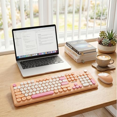 Tongyangat Wireless Keyboard and Mouse Combo, 2.4G Full-Size Keyboard Mouse Set, Plug & Play, Quiet Click, Ergonomic Design, Compatible with Windows, Mac, Laptop, Desktop, Computer (T801A-Yellow) - color: T801A-Yellow