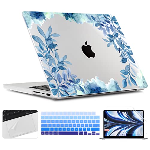 TWOLSKOO Compatible with M4 MacBook Pro 16 inch Case A3403 A3186 M3 A2991 M2 A2780 M1 A2485 Pro Max Chip, Plastic Hard Shell & Keyboard Cover & Type C Adapter & Screen Protector, Blue Floral - color: Blue Floral