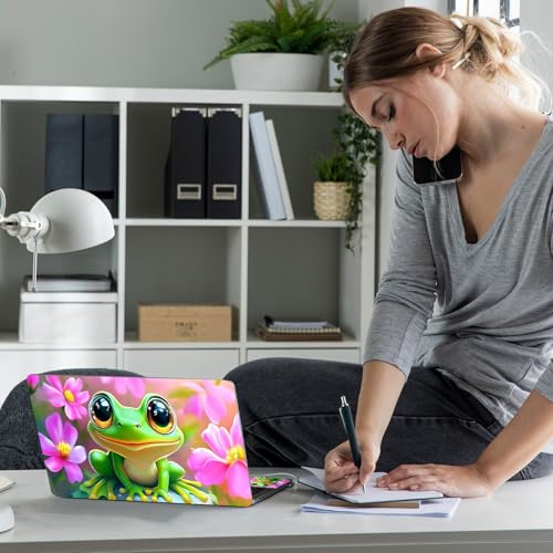 Laptop Skin Sticker Decal 12" 13" 13.3" 14" 15" 15.6",Waterproof Scratch Resistant Vinyl,Reusable Easy to Apply,for MacBook HP Dell Notebooks Netbooks Laptop,2 Wrist Pads,Flower Cute Frog - color: Flower Cute Frog
