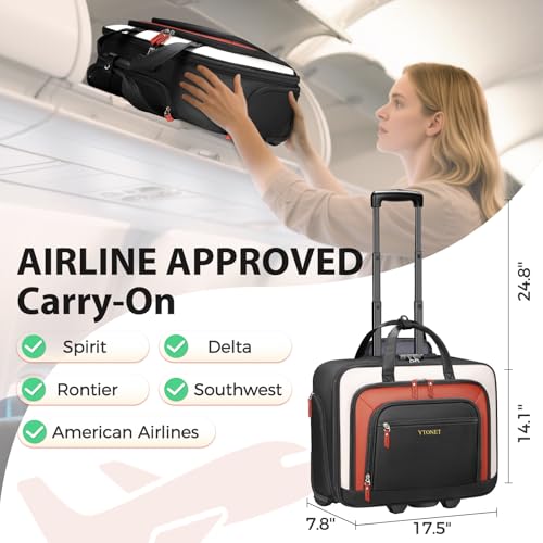 Ytonet Rolling Laptop Bag 18×14×8, Rolling Briefcase for Women with Accordion File Pockets, Anti Theft Underseat Carry On Luggage with wheels Fit 17.3 In Laptop for Travel Work Teacher Business, Black