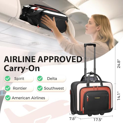 Rolling Laptop Bag, 17.3In Rolling Briefcase for Women Work College Teacher | Lockable, Insulated & Waterproof Pocket, Carry on Rolling Computer Bag Rolling Bag for Business, Laptop Bag with Wheels Gift - color: Black/White/Brown