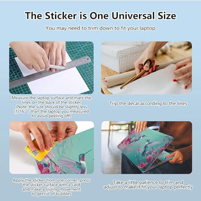 Universal Laptop Skin Sticker with 2 Wrist Pad Skins, Waterproof Scratch Resistant Vinyl Laptop Cover Decal, Cut to Fit for 11–15.6 Inch MacBook HP Dell Lenovo, Hummingbirds Pink Flowers - color: Hummingbirds Pink Flowers
