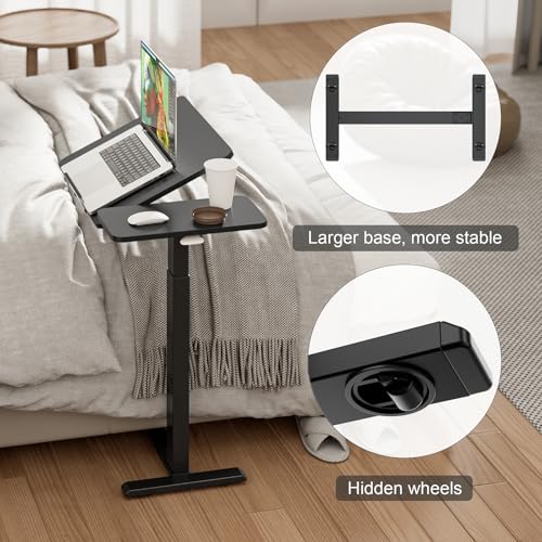 Ywin Medical Overbed Table with Wheels, Lift 27-43in, Black | Steel frame & wood top, 0-60° tilt, rolling casters, 66lb load, pneumatic adjustable height for Bed/hospital/couch/office - color: Black-1, size: 27.6" x 15.8"