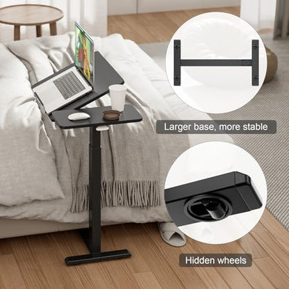 Ywin Medical Overbed Table with Wheels, Lift 27-43in, Black | Steel frame & wood top, 0-60° tilt, rolling casters, 66lb load, pneumatic adjustable height for Bed/hospital/couch/office - color: Black-1, size: 27.6" x 15.8"