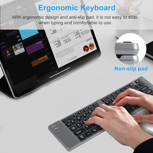 Foldable Bluetooth Keyboard Portable Ultra Slim Multi Device Mini Wireless Keyboards 66 Keys Pocket Size Rechargeable Keyboards Tri-Mode Cordless Keyboard for Laptop Tablet PC Windows iOS Android Gray