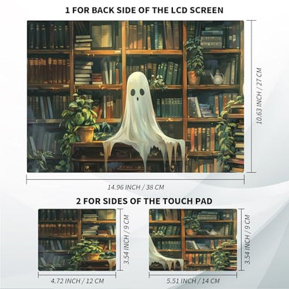 Universal Laptop Skin, DIY Cut-to-Fit Vinyl Cover Compatible with HP, Dell, Lenovo, Mac (13.3" to 15.6"), Anti-Scratch, No Residue & Bubble-Free Protective Decal Sticker, Cute Ghost Library - color: Cute Ghost Library