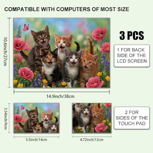 3Pcs Laptop Skin Sticker Decal Cute Cats PVC Laptop Sticker Fits for 12-16 Inch Notebook Waterproof Scratch Proof Flowers Butterflies Universal Notebook PC Personalized Protector Gift - style: cute cat