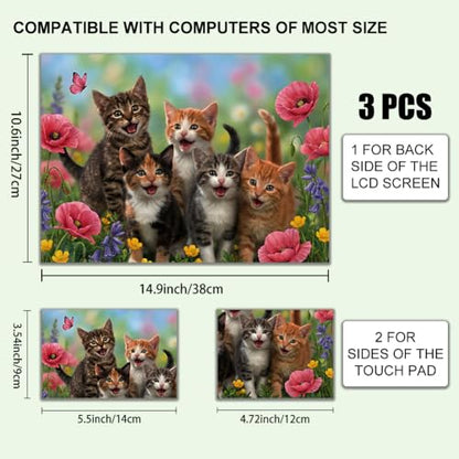 3Pcs Laptop Skin Sticker Decal Cute Cats PVC Laptop Sticker Fits for 12-16 Inch Notebook Waterproof Scratch Proof Flowers Butterflies Universal Notebook PC Personalized Protector Gift - style: cute cat