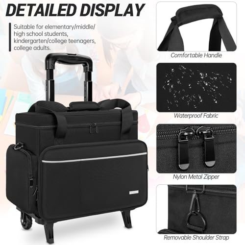 GMAK Teacher Briefcase, Teacher Tote Bags with 15.6 Inch Laptop Compartment, Scrapbook Tote Craft Organizer with Pockets - style: With Wheels