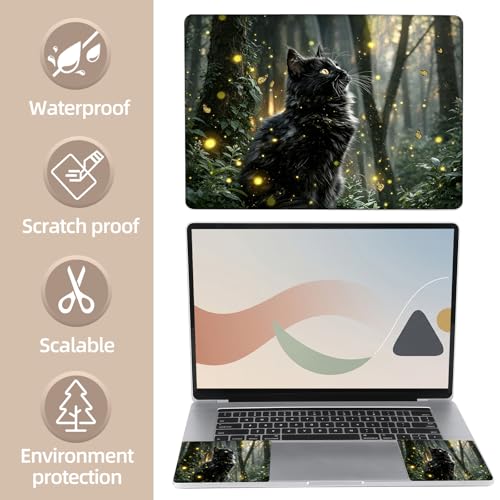 Universal Laptop Skin Sticker for 12/13/14/15.6 Inch Laptops, Reusable Vinyl Laptop Decal Cover, Waterproof Scratch Resistant Notebook Skin with 2 Wrist Pads,Firefly Forest Cat - color: Firefly Forest Cat