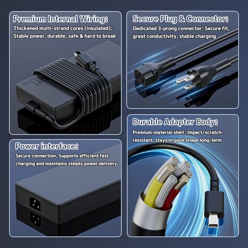 240W 20V 12A Charger Fit for ASUS Laptop ROG Zephyrus G16 G14 AC Adapter | GA605 GU605 GA403 Flow Z13 GZ302 TUF A14 A16 A18 FA401 Gaming V16 V3607 ProArt P16 PX13 Power Supply Cord | Rectangle Conn