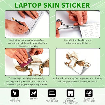 Laptop Skin Sticker Decal, Universal Protective Cover Fit 12 13 14 15.6 Inch Notebook, Reusable Water-Resistant Vinyl Decal w/ 2 Wrist Pads for Business Travel Office, Hat Cow - color: Hat Cow