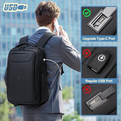 FENRUIEN Business Backpack for Men,Water Resistant Tech Backpack with Charger,Black Laptop Backpack 15.6 Inch - size: Standard