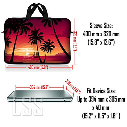 Laptop Sleeve 15" Compatible with Dell, Asus, Acer w/Handle & Adjustable Shoulder Strap & Matching Skin Sticker Compatible with 15" 15.4" 15.6" - Hawaiian Paradise Palm Tree - color: Hawaiian Paradise Palm Tree, size: 15 inch