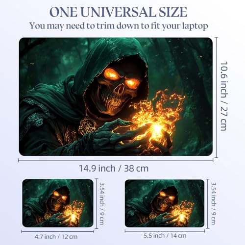 Universal Laptop Skin Sticker Decal,15.6 Inch Laptop Vinyl Cover for 13" 14" 15.6" Laptop,Scratch-Resistant Waterproof Protector Wrap,Reusable with Wrist Pads,Fireball Skull Warlock - color: Fireball Skull Warlock