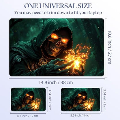Universal Laptop Skin Sticker Decal,15.6 Inch Laptop Vinyl Cover for 13" 14" 15.6" Laptop,Scratch-Resistant Waterproof Protector Wrap,Reusable with Wrist Pads,Fireball Skull Warlock - color: Fireball Skull Warlock