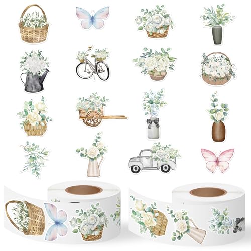 CNhoqc Watercolor Plant Sticker Roll - 1000 Pcs Spring Natural Plant Waterproof Vinyl Reusable Laptop Sticker Self Adhesive Water Bottle Activity Pad Birthday Party Favors Gift Easter Basket Stuffers - style: Watercolor Natural Plant