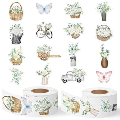 CNhoqc Watercolor Plant Sticker Roll - 1000 Pcs Spring Natural Plant Waterproof Vinyl Reusable Laptop Sticker Self Adhesive Water Bottle Activity Pad Birthday Party Favors Gift Easter Basket Stuffers - style: Watercolor Natural Plant