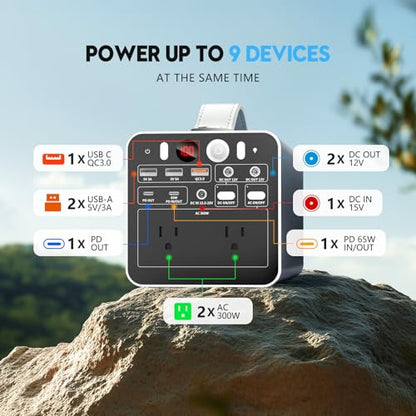 300W Portable Power Station, 299.7Wh Portable Laptop Charger with AC Outlet, Dual Way 65W PD/USB-C Port, Battery Pack Power Supply, Solar Generator for Outdoor Camping Home - size: Medium
