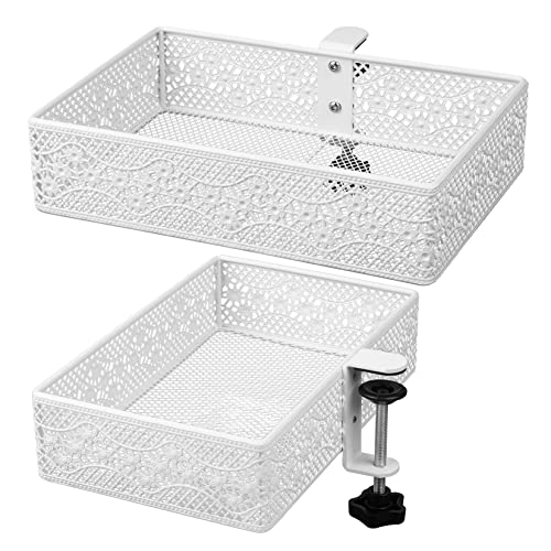 Under Desk Drawer, Clamp on Desk Organizer Under Table Hanging Desk Storage | 2PCS under desk organizer: clamp on desk drawer, under desk basket, hanging desk storage, clamp on undertable shelf, no-drill - size: White 2 Pack