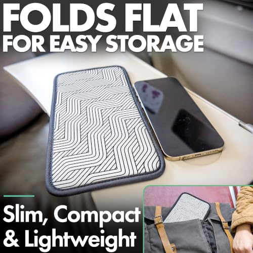 Airplane Phone Holder - Foldable Phone Stand for Plane Travel | Aluminum Build, 9 x 5 in. Mono Lines, Tabletop Mount Desk, Plane Tray Seat back, Treadmill, Fits iPhone Cell Phone - color: Mono Lines, size: Large