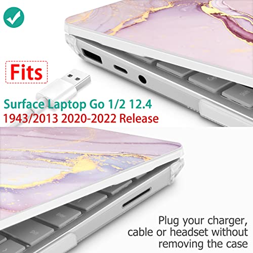 Mektron 2023 Microsoft Surface Laptop GO 3 Case 12.4" Compatible with Go 2/1 Laptop Cover 2022-2020 Releases Model 1943/2013 Plastic Hard Shell Case with Screen Protector, Pink Marble - color: Pink Marble