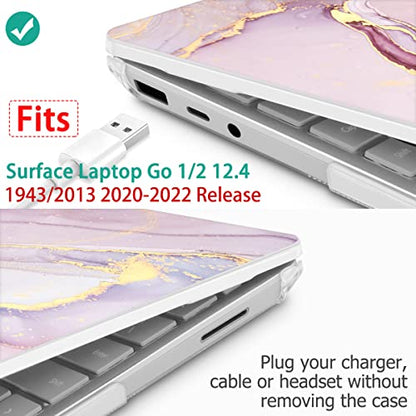 Mektron 2023 Microsoft Surface Laptop GO 3 Case 12.4" Compatible with Go 2/1 Laptop Cover 2022-2020 Releases Model 1943/2013 Plastic Hard Shell Case with Screen Protector, Pink Marble - color: Pink Marble