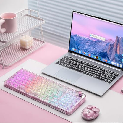 YUNZII X98 QMK/VIA Wireless Mechanical Gaming Keyboard with Knob,Tri-Mode BT5.0/USB-C/2.4GHz Hot Swappable Keyboard,Pre-lubed Switches Gasket Mount RGB Backlit for Wins/Mac (Pink, Snow Switch) - color: Pink, size: Snow Switch