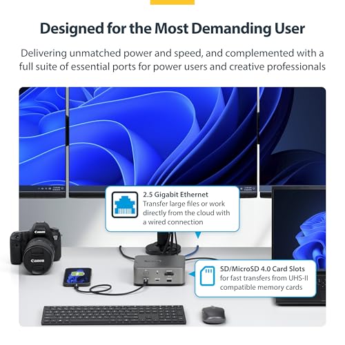 StarTech Thunderbolt 5 USB4 Dock, Dual 8K 60Hz, Triple 4K, 140W, 2.5GbE | Plug-and-play Windows 11 and macOS, Thunderbolt 5 Certified, Dual 6K on Mac, 120Gbps transfer, SD 4.0, 30W phone, USB 10Gbps