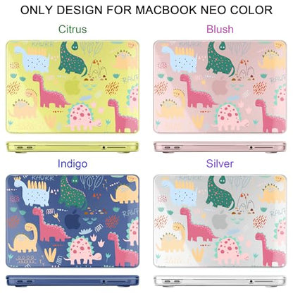 MEEgoodo 4-in-1 Printed Case for MacBook Neo 13 inch 2026 Release Model A3404, Laptop Hard Shell Cases with Keyboard Skin & Screen Protector & Webcam Covers, Cute Dinosaurs - color: Cute Dinosaurs