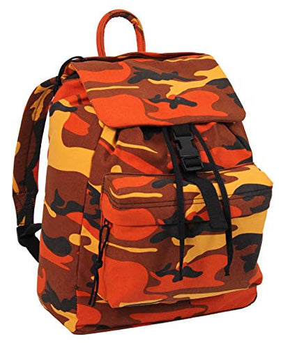 Rothco Canvas Daypack – Heavy-Duty Cotton Canvas Backpack for Hiking, Camping, Traveling, and Daily Use – 34L Capacity - color: Savage Orange Camo