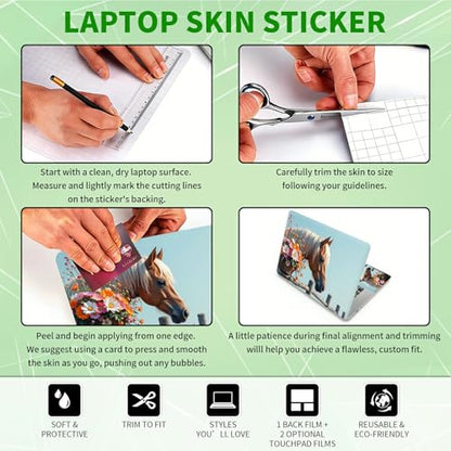 Laptop Skin Sticker Decal, Universal Protective Cover Fit 12 13 14 15.6 Inch Notebook, Reusable Water-Resistant Vinyl Decal w/ 2 Wrist Pads for Business Travel Office, Flower Yellow Horse - color: Flower Yellow Horse