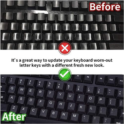 SEIWEI 2PCS Universal English Keyboard Stickers, Matte Replacement English Keyboard Stickers for Laptops, Tablets, and Desktops, Keyboard Alphabet Stickers with Black Font on Silver Background