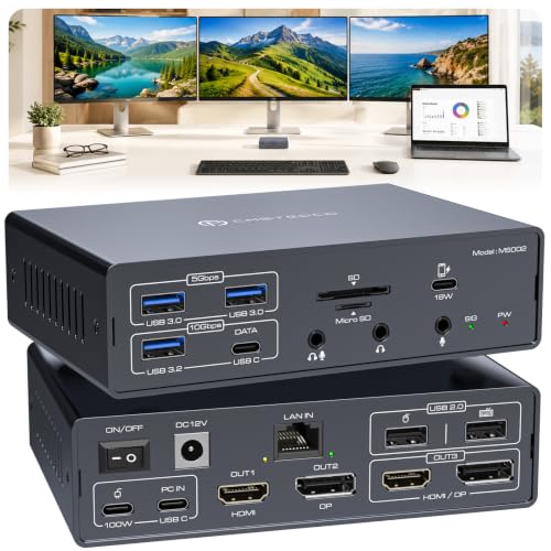 DisplayLink Docking Station 3 Monitors, 19 in 1 Laptop Docking Station | Triple 4K 60Hz HDMI/DisplayPort, 100W PD, Thunderbolt 3/4, USB 3.2 10Gbps, Audio and Ethernet Port, for MacBook Pro/Air M1-M5