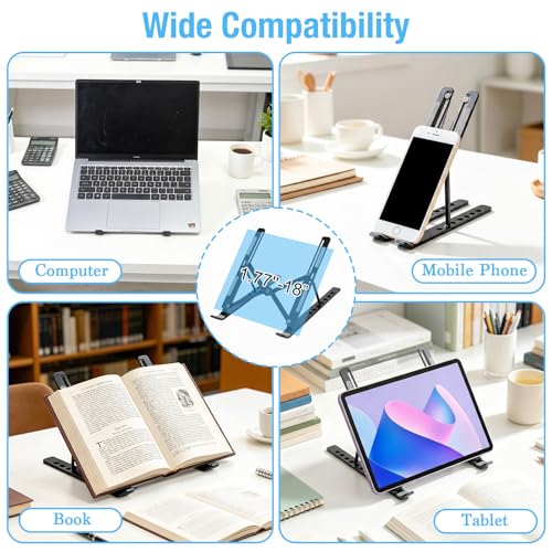 Marte Vanci Laptop Stand for Desk, Portable Computer Riser with 7 Adjustable Angles, Foldable Notebook Holder Ergonomic Ventilated Cooling Aluminum Computer Stand for Laptops Tablets up to 16” Black - color: Black