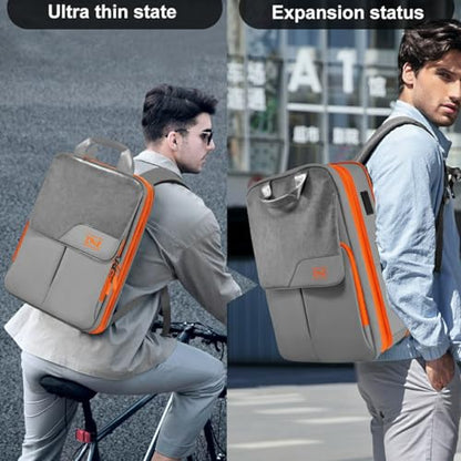 Slim & Expandable Laptop Backpack 15.6 16 17 inch Travel Business Backpack Water-Resistant Daypack for Men and Women，Gray orange - color: G01og01