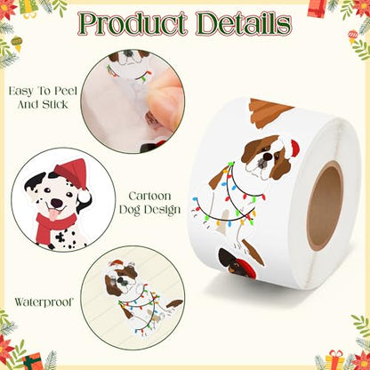 CNhoqc Christmas Dog Sticker Roll - 1000Pcs Cartoon Christmas Dog Waterproof Vinyl Reusable Laptop Sticker Coloring Book Scrapbook Water Bottle Page Activity Pad Winter Party Favor Skateboard Giftwrap - style: Christmas Dog