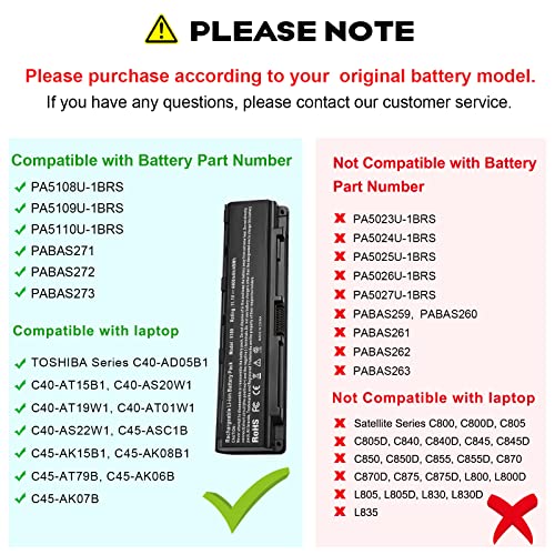 Fancy Buying New PA5109U-1BRS Battery for Toshiba PA5023U-1BRS PA5025U-1BRS S70DT C55-A5302 C55-A5308 C55-A5309 C55D-A5150 - size: 7.86*2.15*0.78inch PA5109U