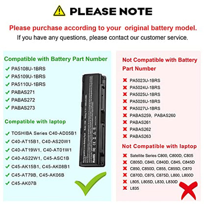 Fancy Buying New PA5109U-1BRS Battery for Toshiba PA5023U-1BRS PA5025U-1BRS S70DT C55-A5302 C55-A5308 C55-A5309 C55D-A5150 - size: 7.86*2.15*0.78inch PA5109U