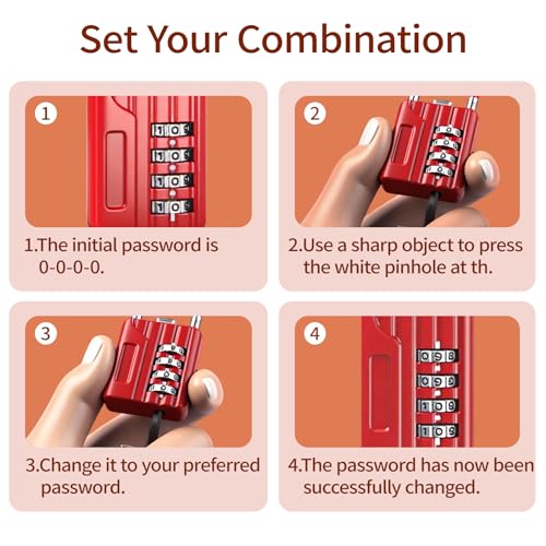 4-Digit Combination Cable Padlock with 12 inch (30 cm) Flexible Steel Cable, Small Lock for Locker,Luggage, Backpack,Cabinet,Gym Bag,Toolbox,Travel,Red,Black Rope (1, 20cm(8 inch Cable)) - size: 20cm(8 inch Cable)